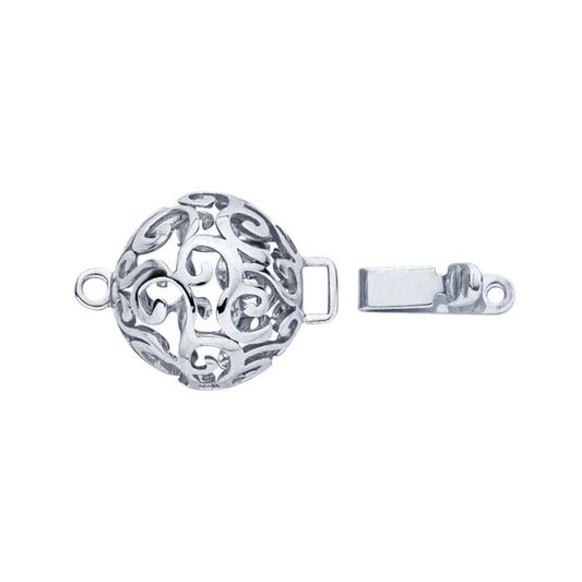 14K White Gold Round Open Swirl Bead Safety Clasp