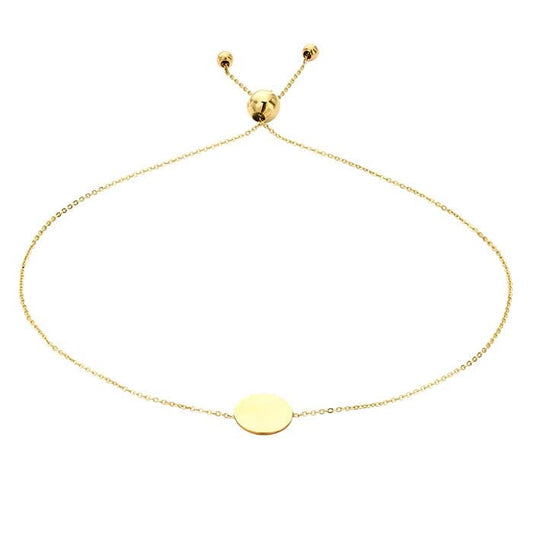 14K Yellow Gold Bracelet with Round Plaque, Adjustable