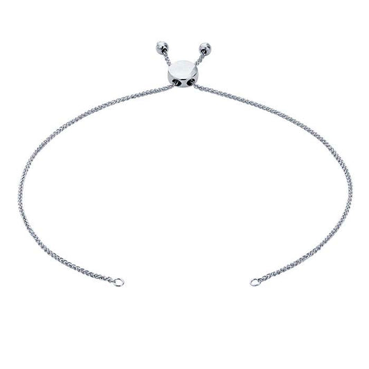 14K White Gold Diamond-Cut Wheat Chain Bracelet Component, Adjustable