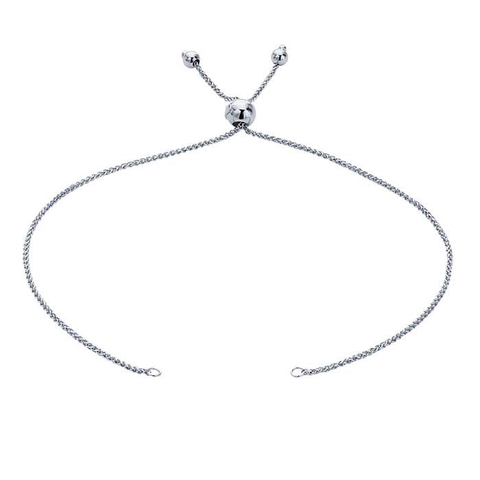 مكون سوار سلسلة قمح مقطوع بالألماس من الذهب الأبيض عيار 14 قيراط، قابل للتعديل