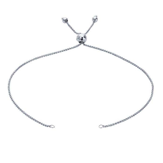 14K White Gold Diamond-Cut Wheat Chain Bracelet Component, Adjustable