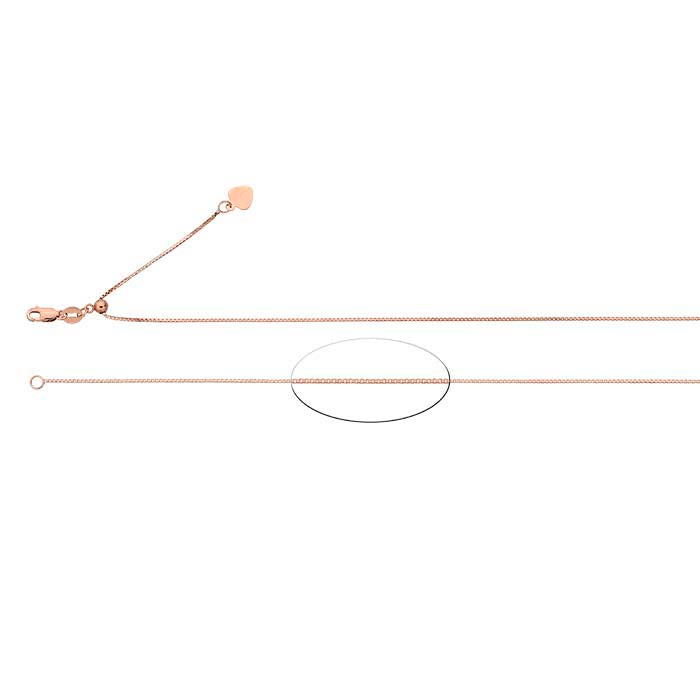 14K różowe złoto, łańcuch pudełkowy, regulowany