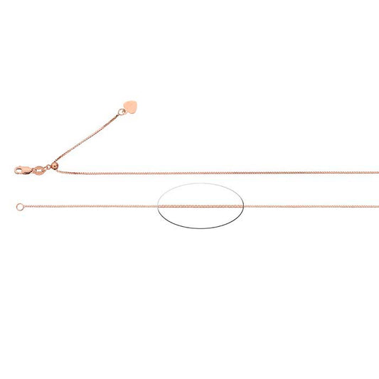 14K Rose Gold Box Chain, Adjustable