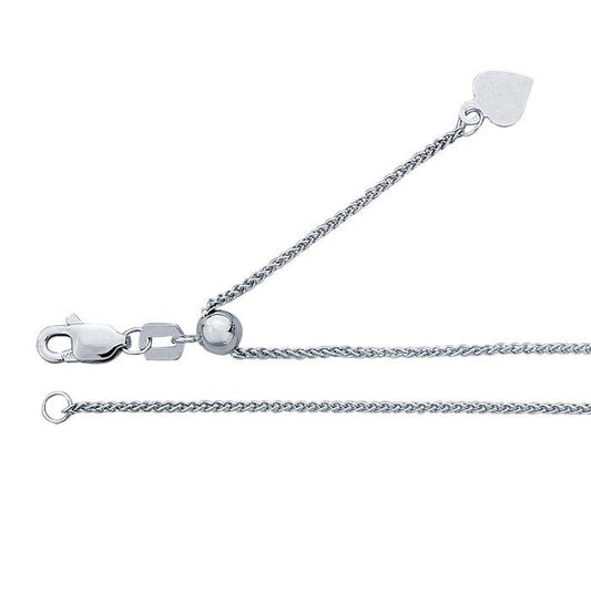 14K White Gold Wheat Chain Necklace, Adjustable
