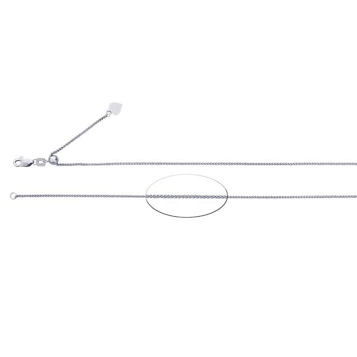 14K White Gold Wheat Chain Necklace, Adjustable