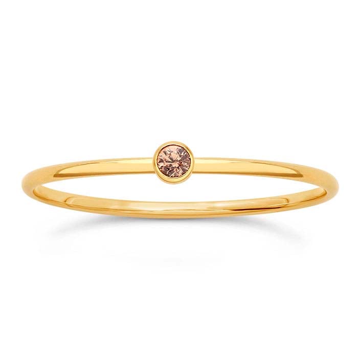 Anello in Oro Giallo 14/20 Carati Placcato Champagne con CZ Incassati