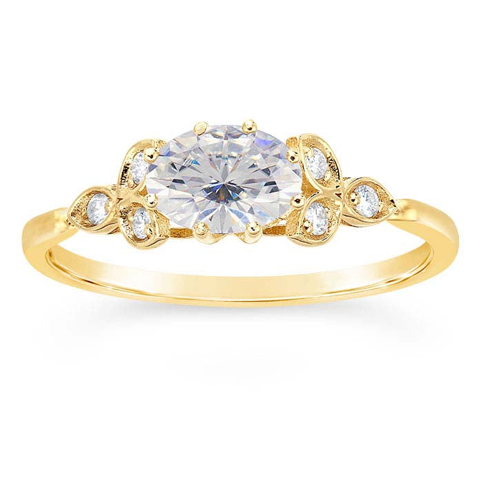 14K Yellow Gold 6 x Oval Semi-Mount Engagement Ring Mounting