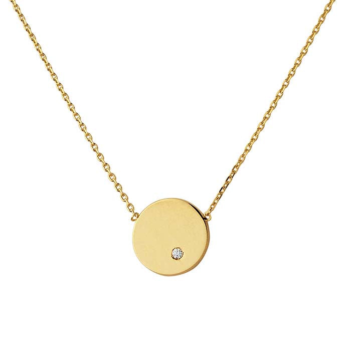 14 Karat Gelbgold-Halskette mit Diamantbesatz und Scheiben