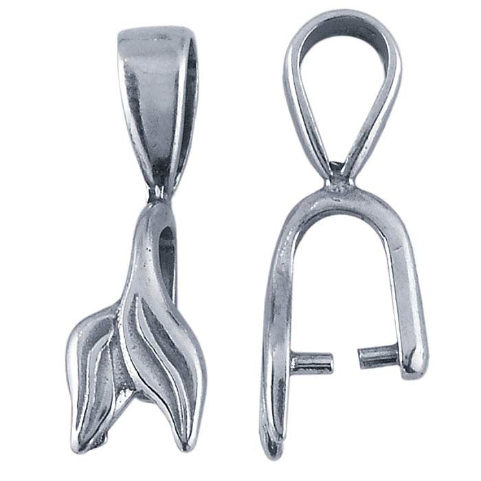 Sterling Silver Double-Leaf Pinch Pendant Bail with Ring