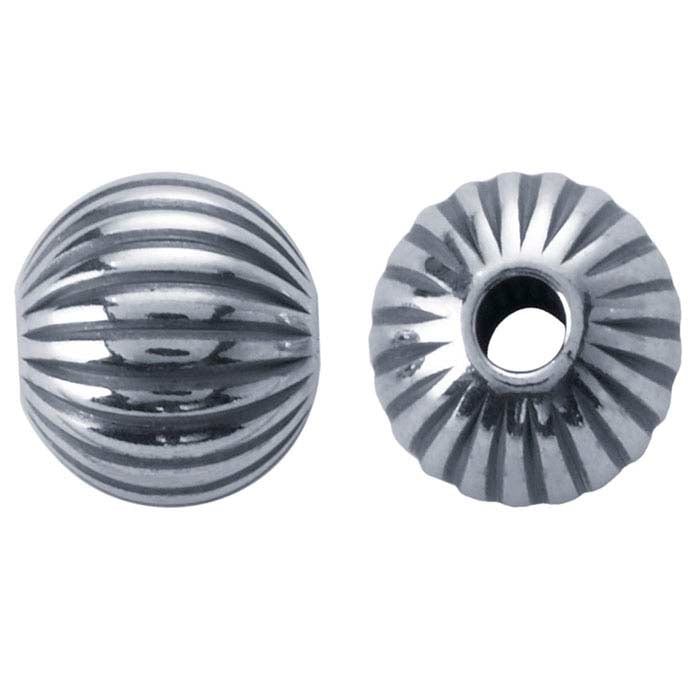 Sterling Silver Oxidized Round Corrugated Seamless Bead