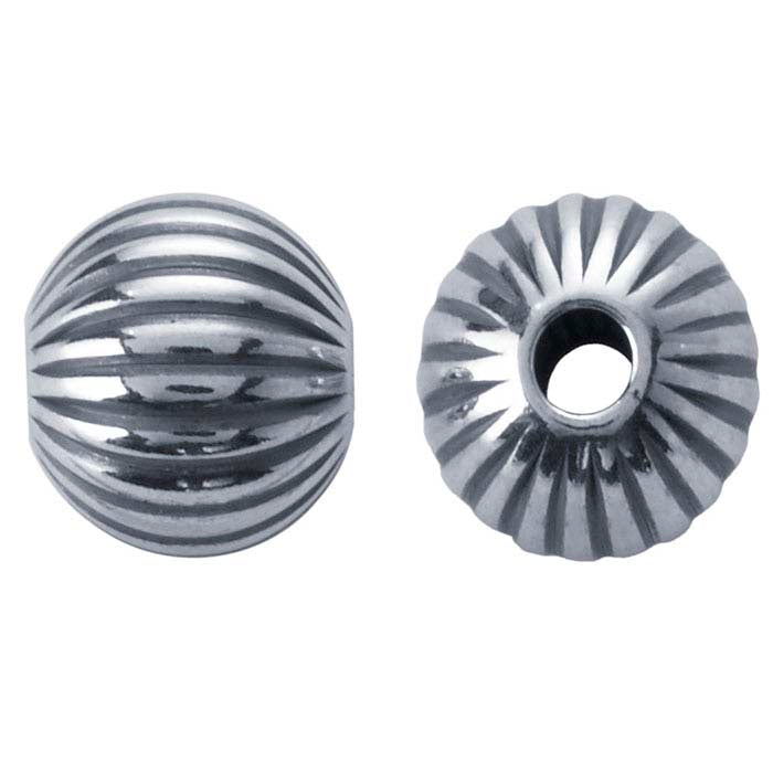 Sterling Silver Oxidized Round Corrugated Seamless Bead