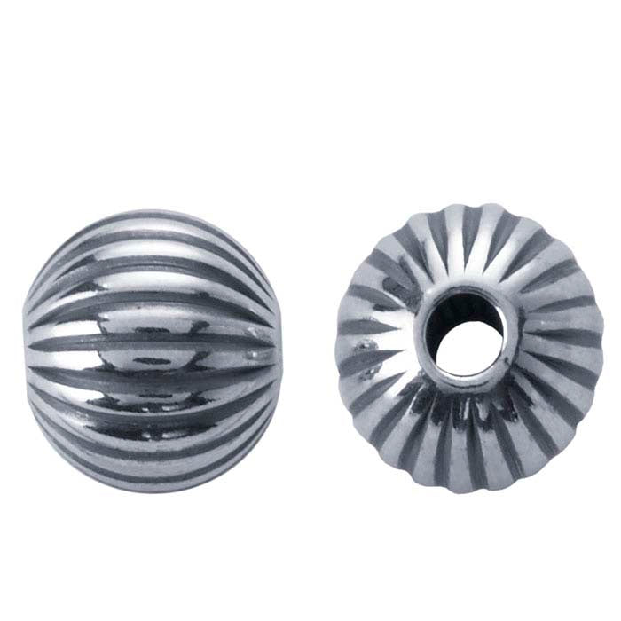 Sterling Silver Oxidized Round Corrugated Seamless Bead