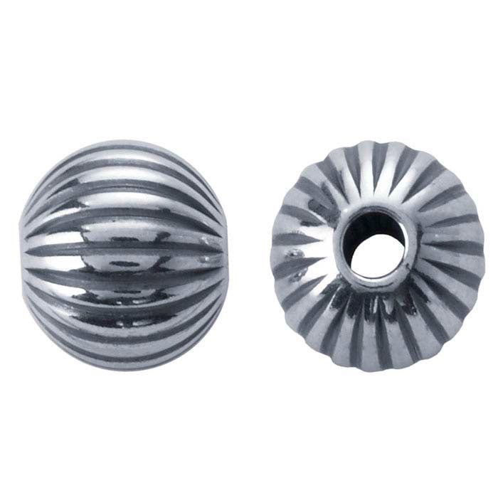 Sterling Silver Oxidized Round Corrugated Seamless Bead