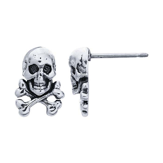 Sterling Silver Skull & Crossbones Post Earring