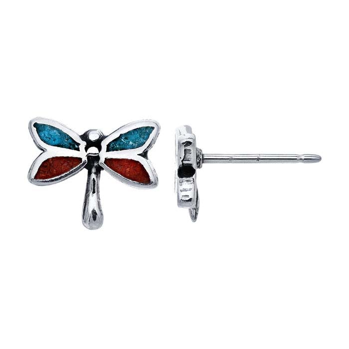 Sterling Silver Inlay Dragonfly Post Earring