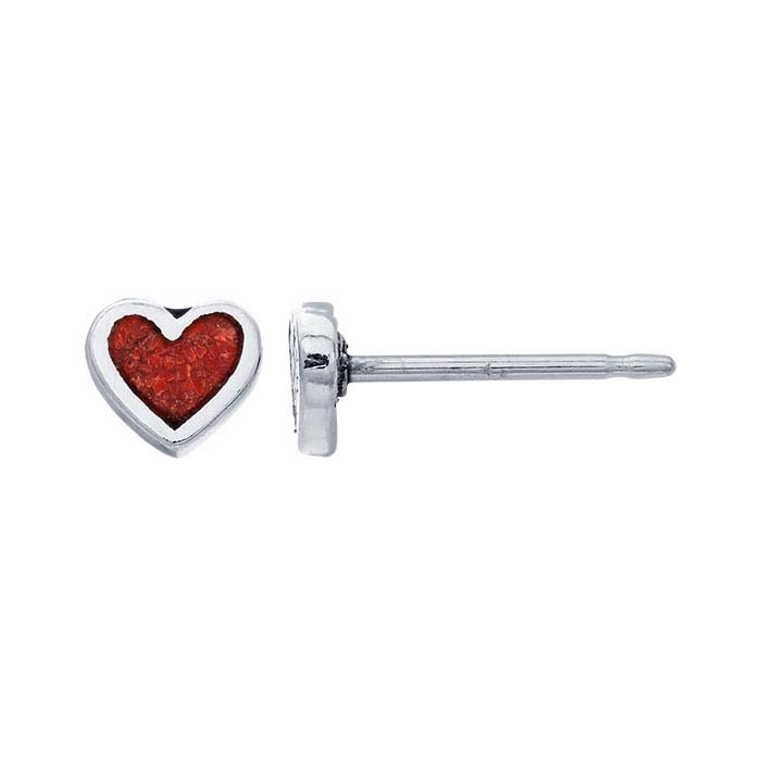 Sterling Silver Red Inlay Heart Post Earring