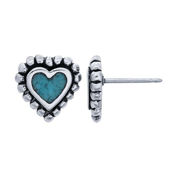 Sterling Silver Inlay Heart with Beaded Edge Post Earring