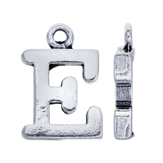 Sterling Silver Block Alphabet Charm, "E"