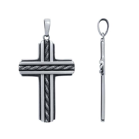 Colgante de Cruz de Plata de Ley con Incrustación de Cadena