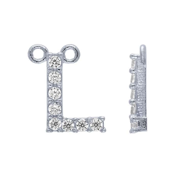 Sterling Silver CZ-Set Alphabet Festoon Pendant, L