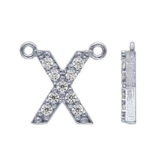Sterling Silver CZ-Set Alphabet Festoon Pendant, X