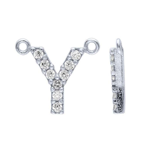 Sterling Silver CZ-Set Alphabet Festoon Pendant, Y