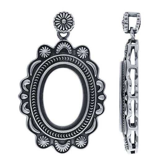 Sterling Silver 18 x 13 Oval Cabochon Stamped Pendant Mounting