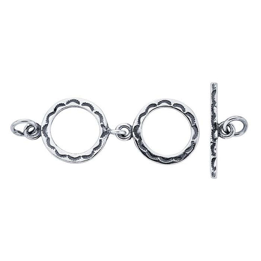 纯银 37.3 x 13毫米 带延长链的冲压圆形旋转扣