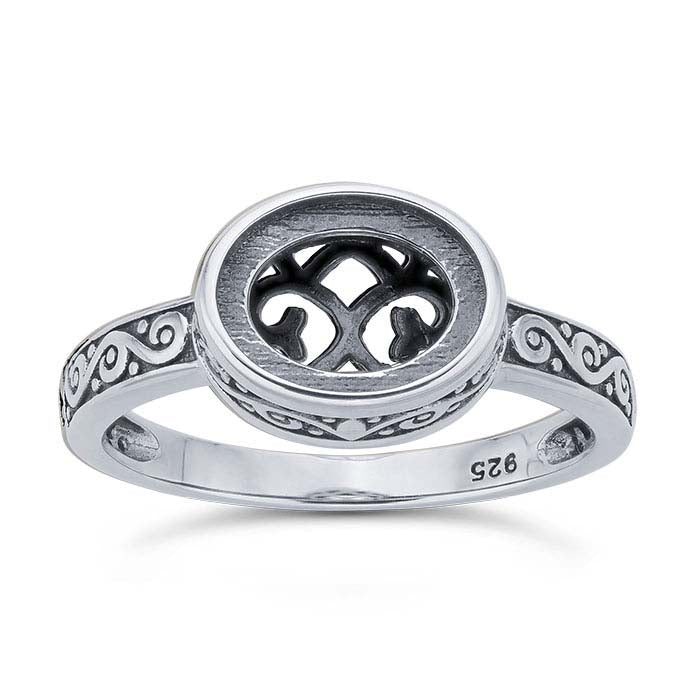 Sterling Silver Scroll 9 x Oval Cabochon Ring Mounting