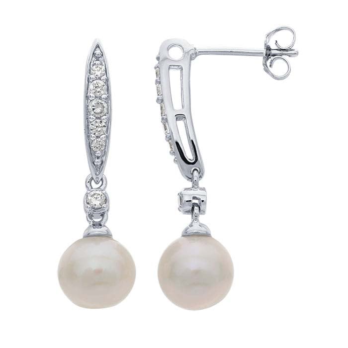 Sterling Silver CZ-Set Post Earrings with Freshwater Pearl Drop