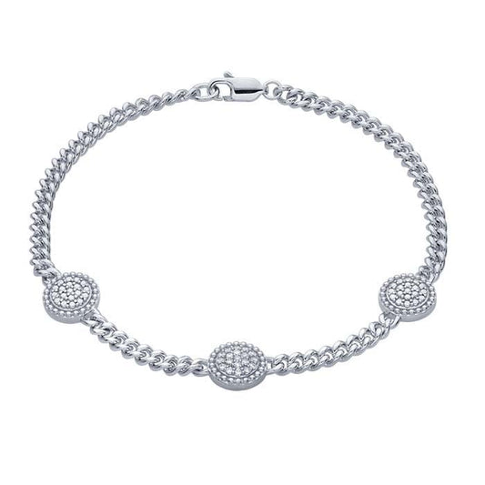 Pulsera de cadena curb de plata de ley con diamantes engastados