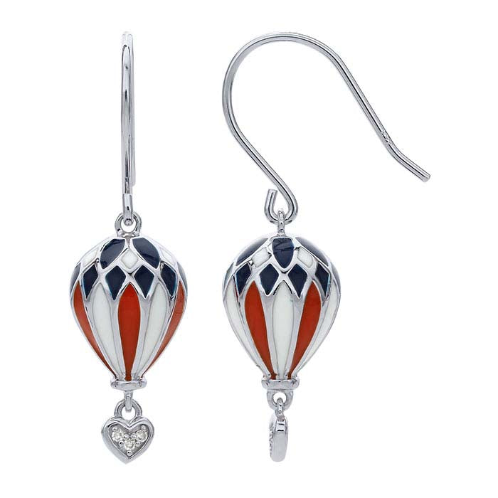Sterling Silver Diamond-Set Enameled Hot Air Balloon Earrings