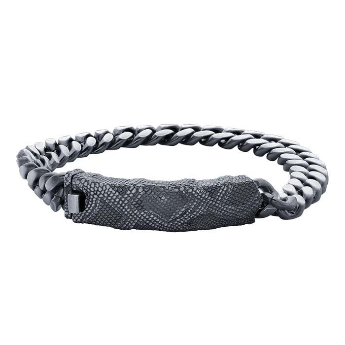 Sterling Silver Oxidized Curb Chain Bracelet with Snake Skin Clasp