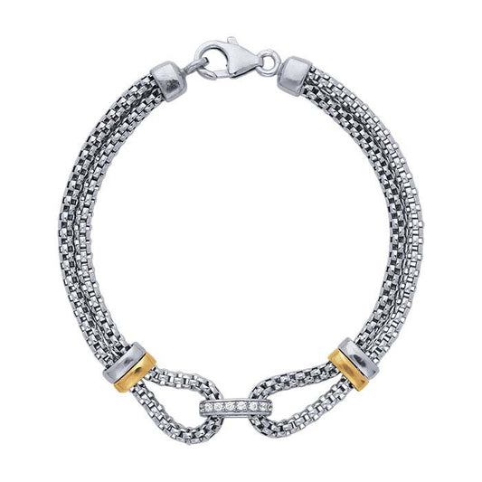 Bracciale a catena a scatola a doppio filo in argento sterling 3mm con zirconi incastonati (CZ)