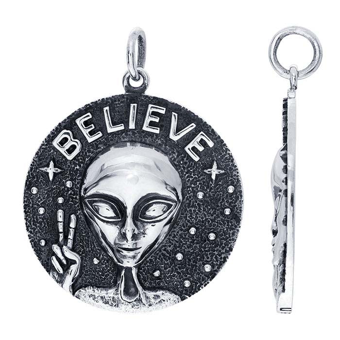 Sterling Silver Alien "Believe" Pendant