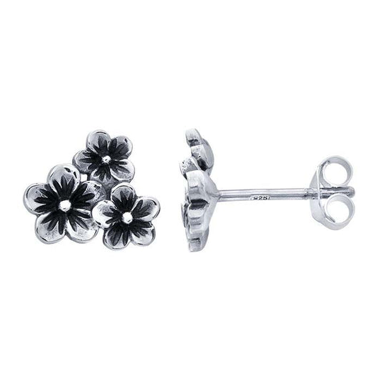 Sterling Silver Cherry Blossoms Post Earrings