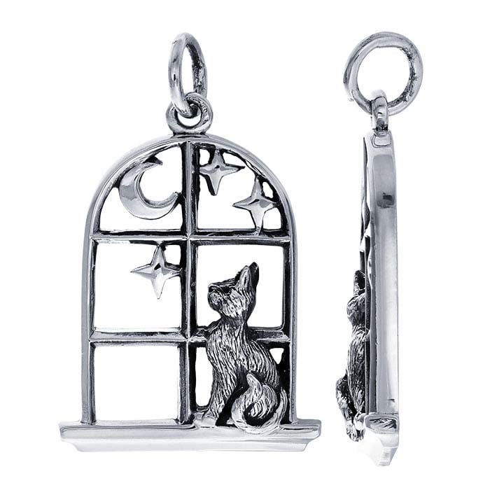 Sterling Silver Cat in Window Pendant