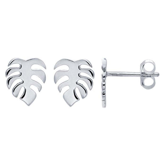 Sterling Silver Monstera Leaf Post Earrings