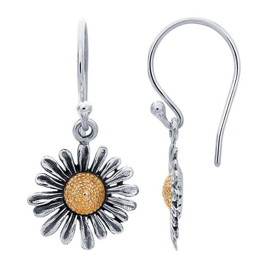 Sterling Silver Daisy with Bronze Center Earrings