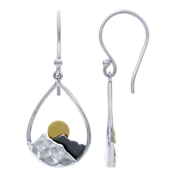 Sterling Silver Mountains with Bronze Sun Earrings