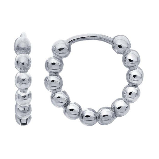 Sterling Silver Beaded Huggie Hoop Earrings
