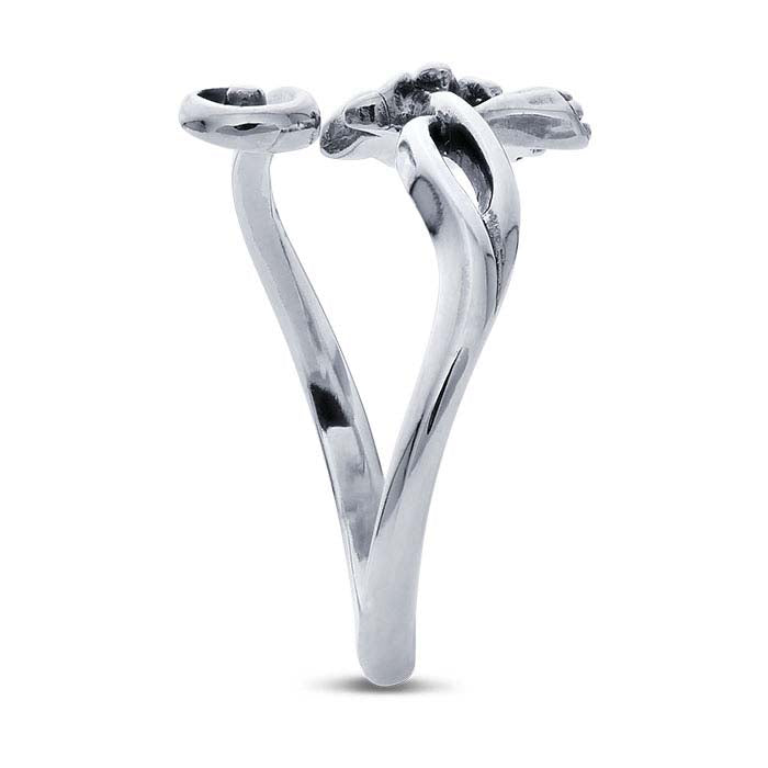Sterling Silver Lotus Flower Bypass Ring, Adjustable