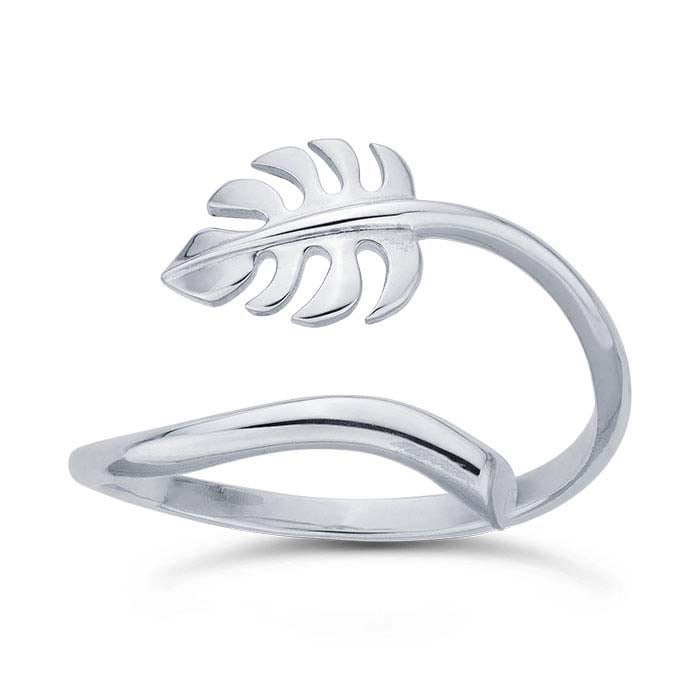 Sterling Silver Monstera Leaf Bypass Ring, Adjustable