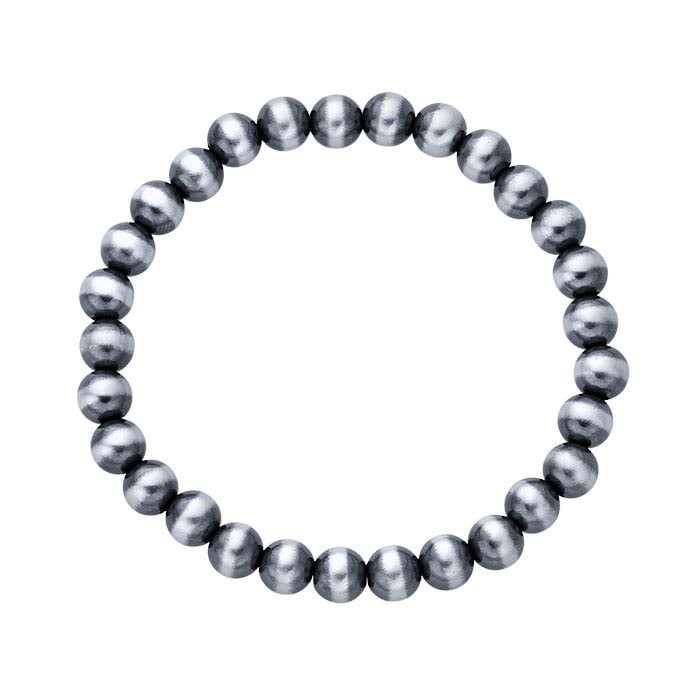 Sterling Silver Oxidized Beaded Stretch Bangle Bracelet