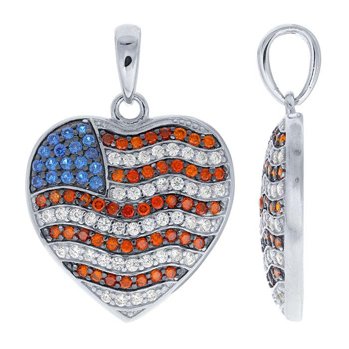 Sterling Silver Red, White and Blue CZ-Set Heart Pendant