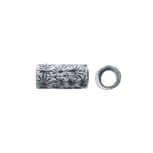 Sterling Silver 8 x 3.5mm Tube Oxidized Patterned Bead