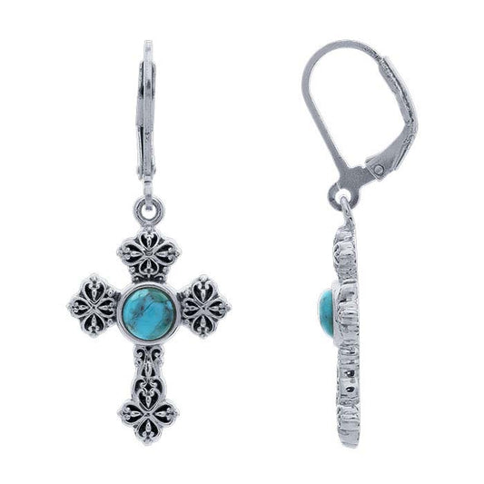 Sterling Silver Kingman Turquoise-Set Cross Earrings