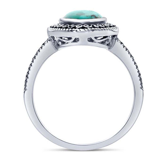 Sterling Silver Turquoise-Set Filigree Ring