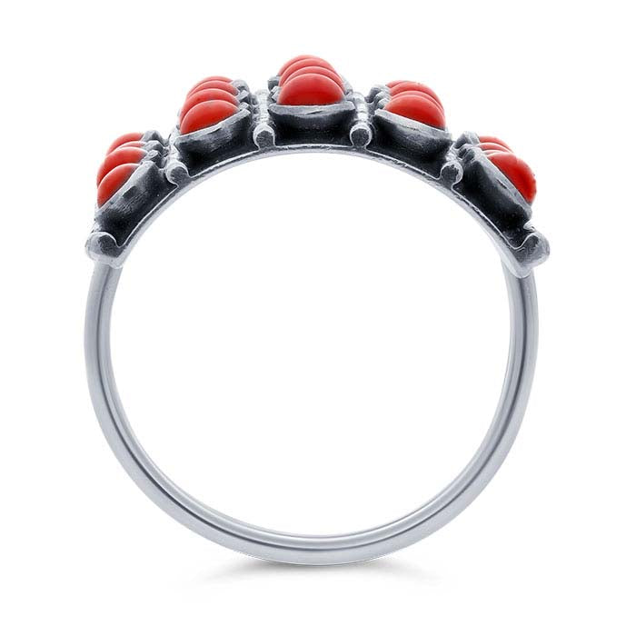 Sterling Silver Coral-Set 5-Row Ring
