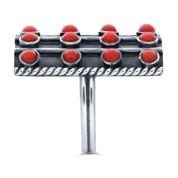 Sterling Silver Coral-Set 5-Row Ring